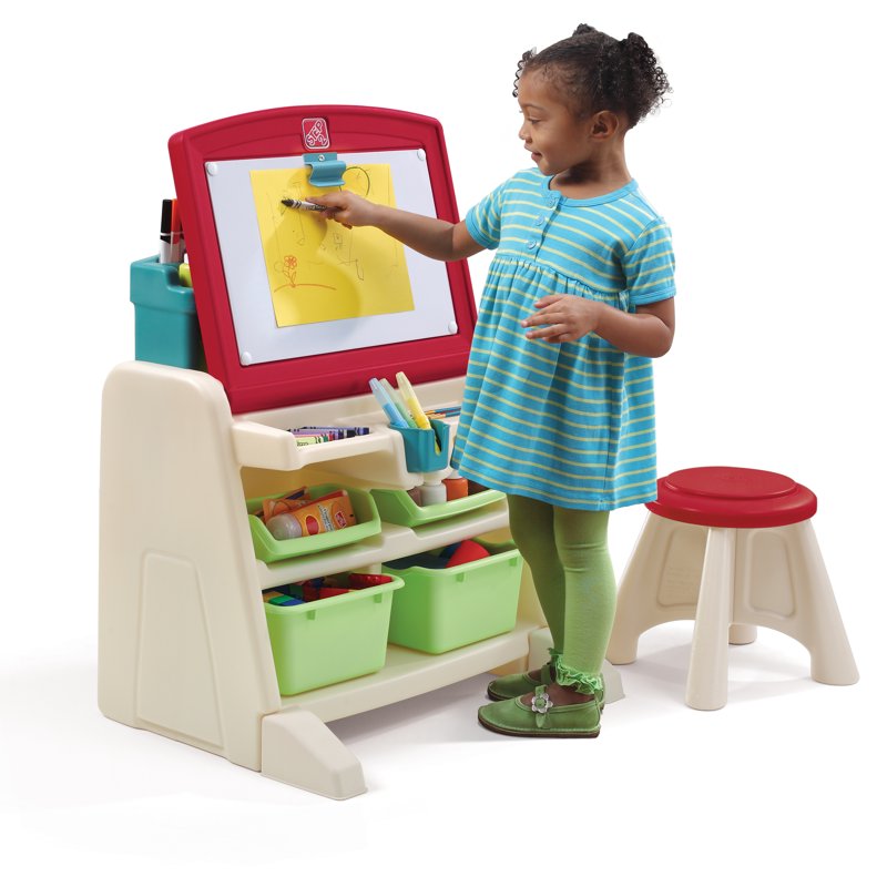 Toddler Art Easel with Storage and Adjustable Surface - Kids Craft Desk