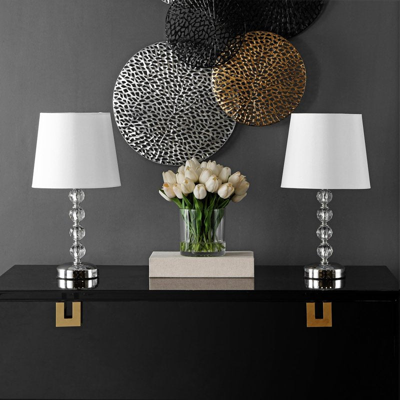 Set of 2 Crystal Table Lamps with USB Ports - Clear/Chrome