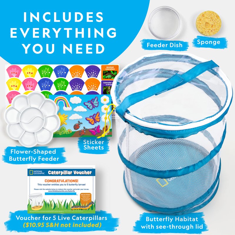 Butterfly Growing Kit with Reusable Habitat & Caterpillar Voucher for Kids 4+