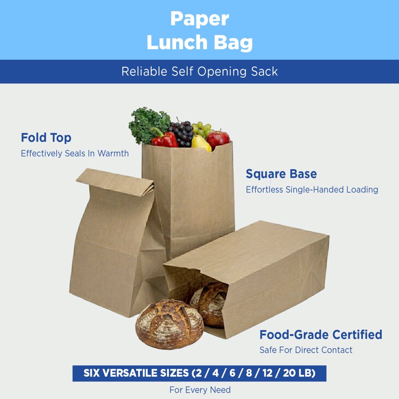 Kraft Paper Bags Bulk Pack - Eco-Friendly Grocery, Lunch & Takeout Bags