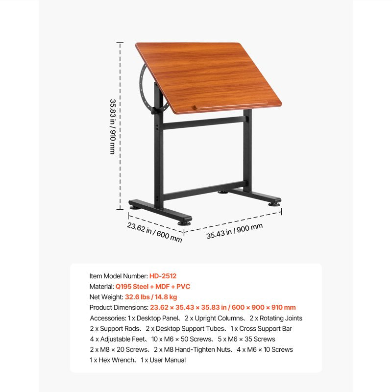 Adjustable Drafting Table with Tilt from 0° to 90° for Artists and Creatives