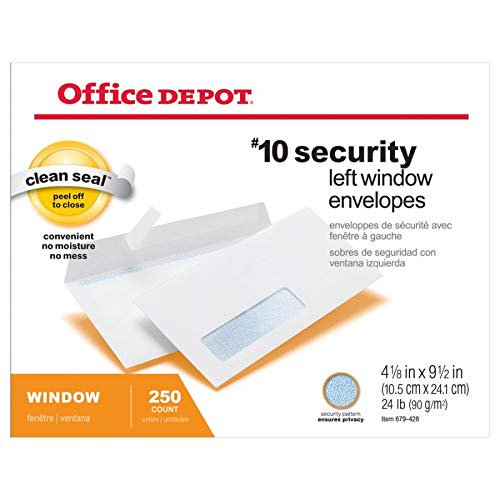 Security Window Envelopes #10 Pack of 250 White Privacy Seals Office Depot
