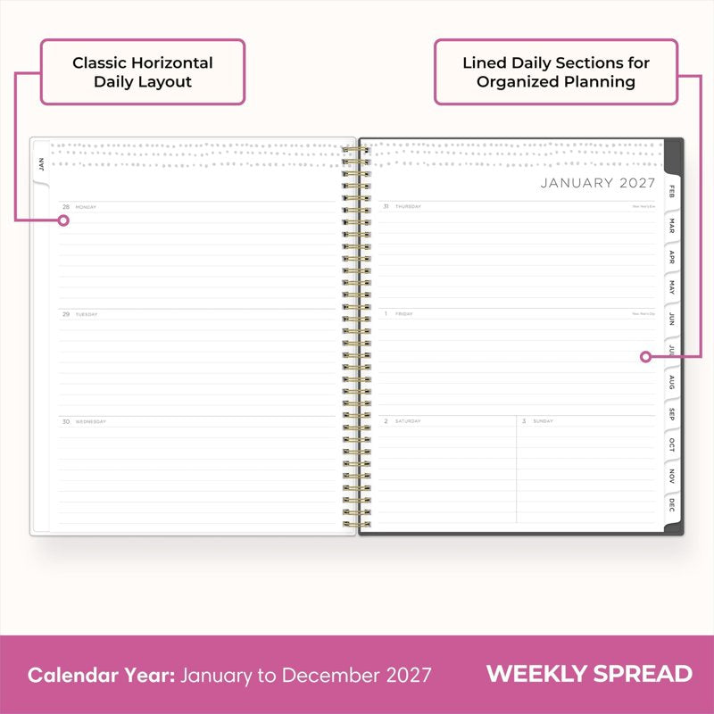 2027 Weekly & Monthly Planner Calendar with Durable Twin Wire Binding and Storage Pocket