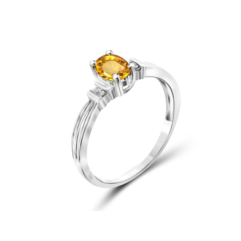 Sterling Silver Citrine Ring with White Diamond Accents - Birthstone Jewelry for Women