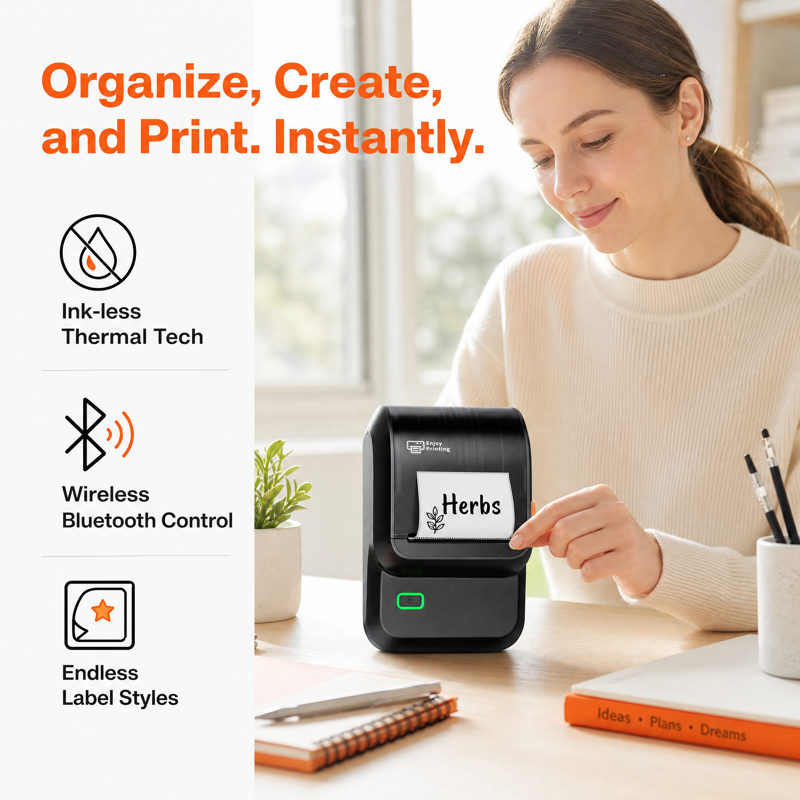 Wireless Thermal Label Maker for Small Business & Home Organization – Bluetooth, No Ink, 2-Inch Barcode & Address Labels