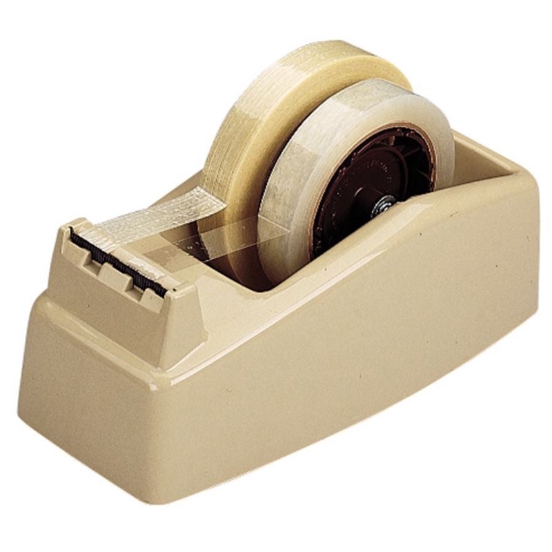 Heavy Duty Two-Roll Desktop Tape Dispenser - High-Impact Plastic, Tan
