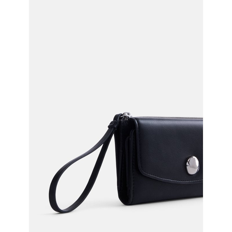 Women's Faux Leather Clutch Wallet with Card Slots and Wristlet Strap