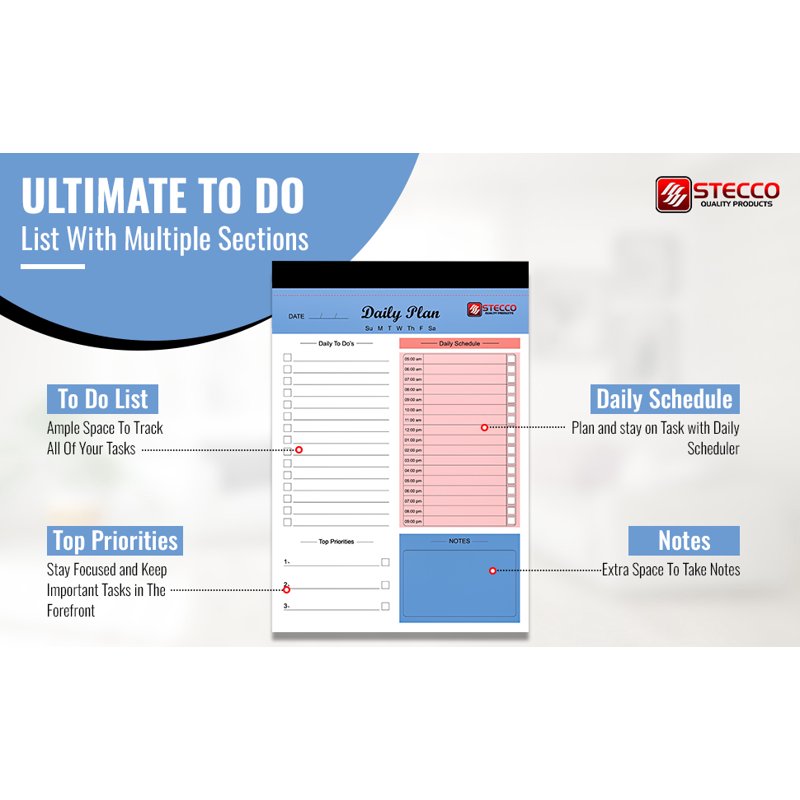 Undated Daily To-Do List Planner Notepad - Portable Work Organizer