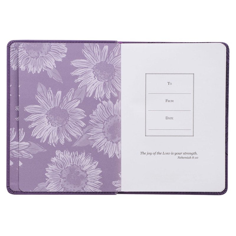 Inspirational Scripture Journal with Sunflower Design - Purple Faux Leather, 240 Ruled Pages