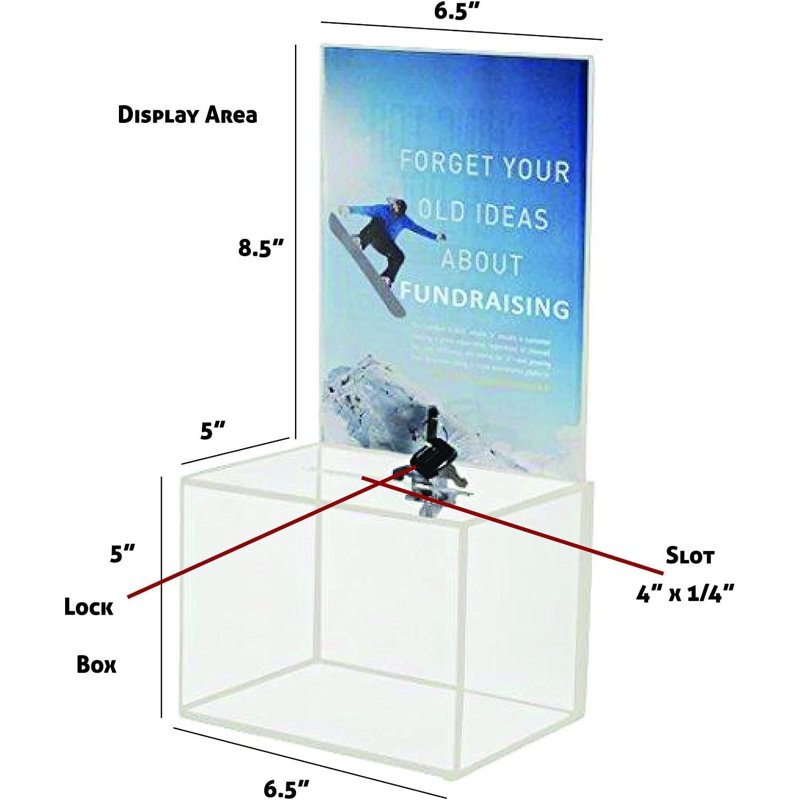 Acrylic Donation Box with Lock & Keys for Fundraisers & Events - Large Display Area