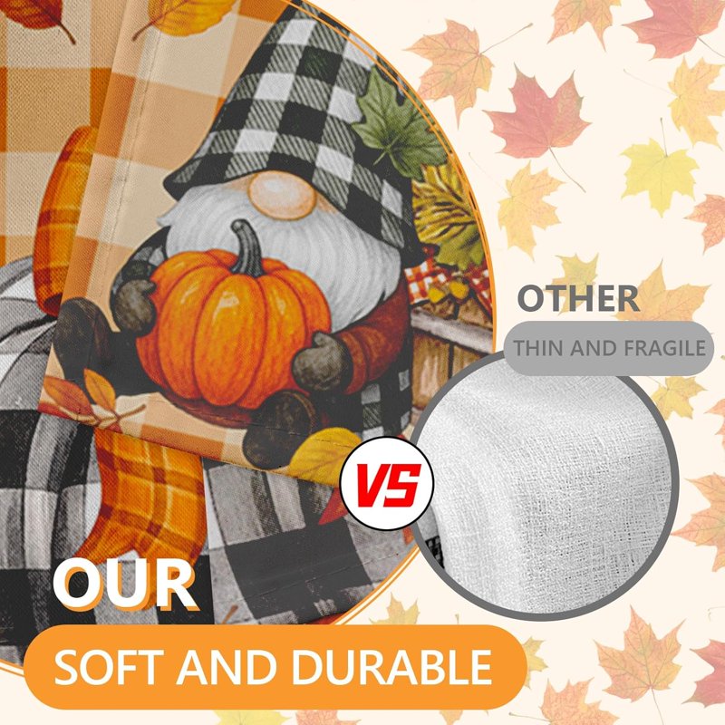 Fall Kitchen Window Curtains and Valances Set - Buffalo Plaid Pumpkins Gnomes Farmhouse Short Tier Curtain for Living Room & Bathroom, 3 Pieces