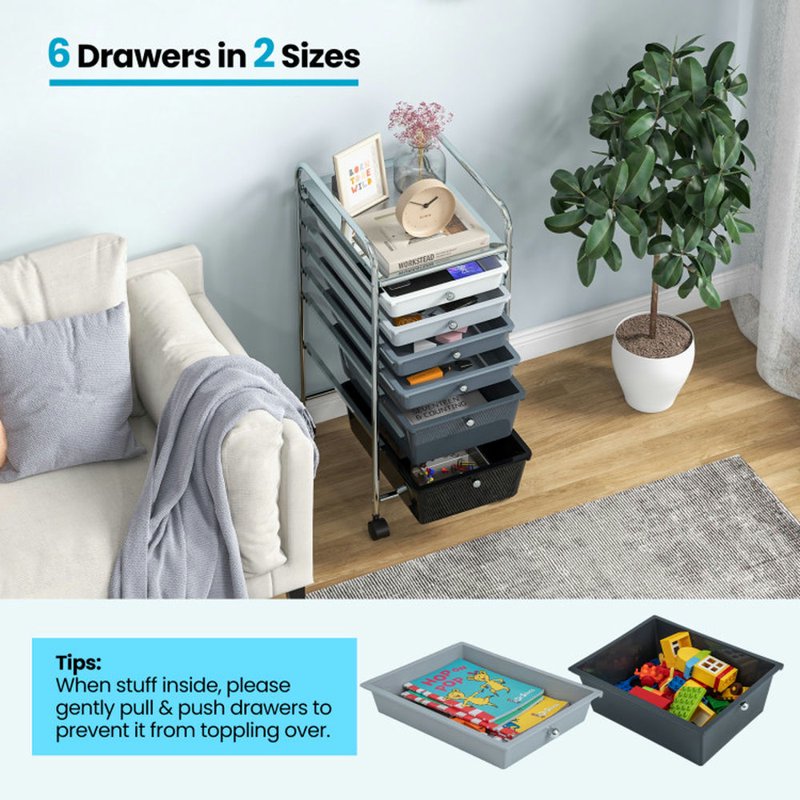 Rolling File Storage Cart with 6 Drawers - Multi-Color Organizer for Office & Home