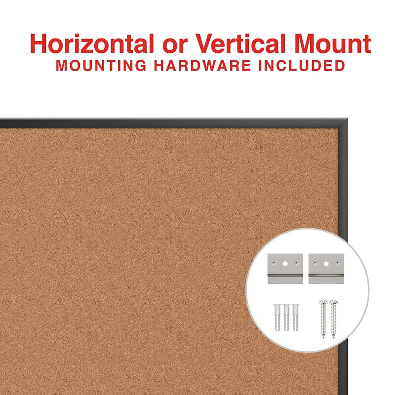Large Cork Bulletin Board with Black Aluminum Frame 4' x 3' Wall Mount