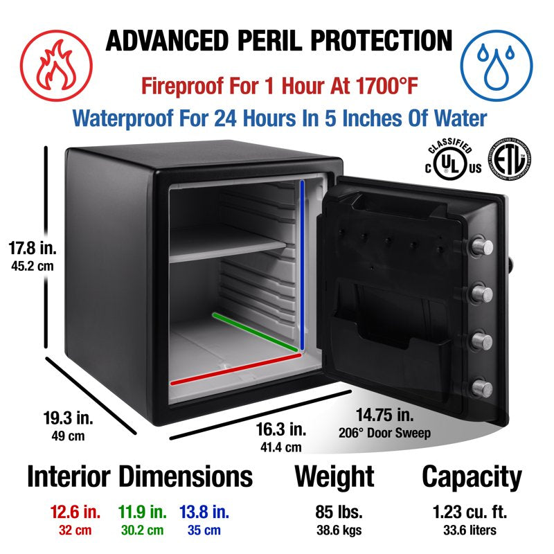Fire-Resistant Waterproof Safe with Combination Lock 1.23 Cu Ft