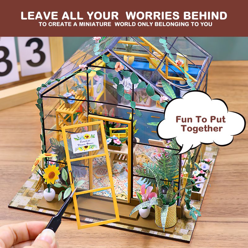 DIY Miniature Dollhouse Kit with LED Lights and Furniture - Green House Craft Model