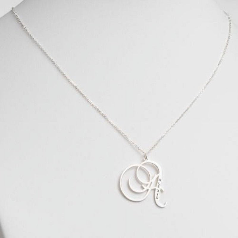 Personalized Sterling Silver Initial Necklace with Engraved Name - Custom Jewelry Gift