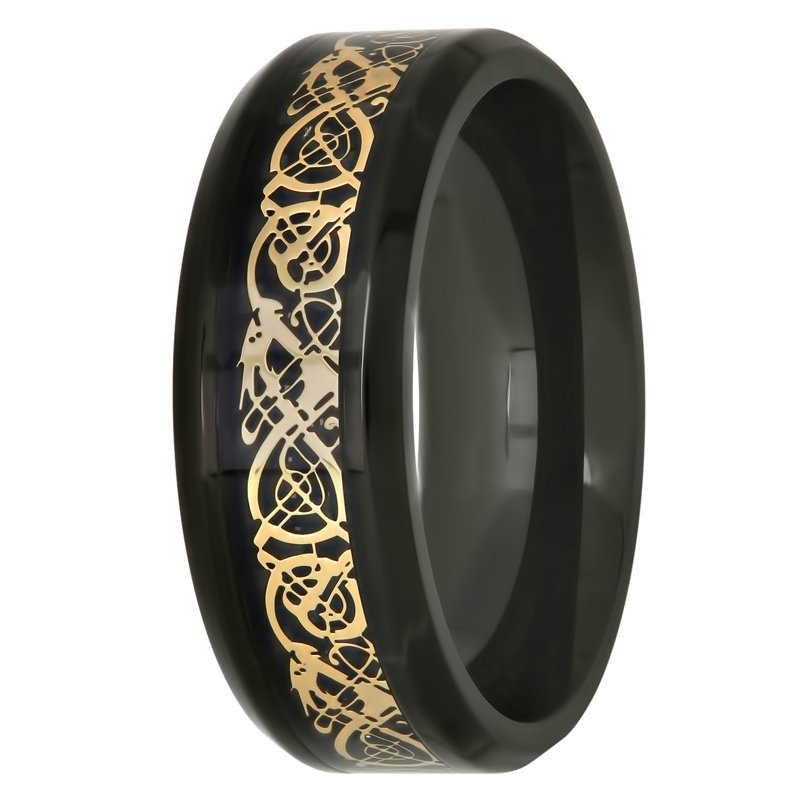 Men's Black and Yellow IP Stainless Steel 8MM Wedding Ring Band - Hypoallergenic