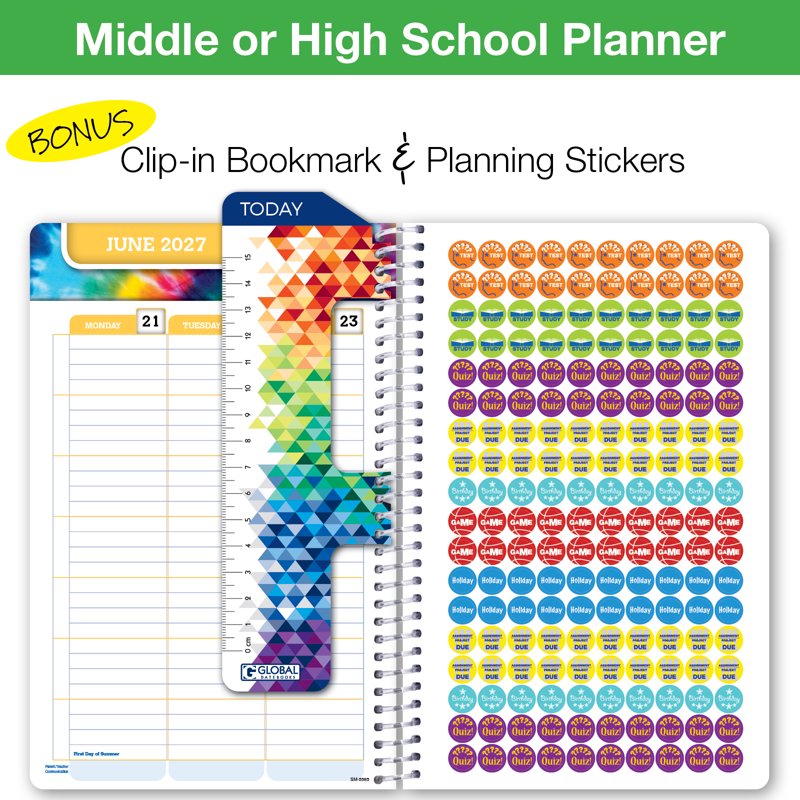 Student Planner 2026-2027 Matrix Style 5.5x8.5 Inch with Stickers & Ruler