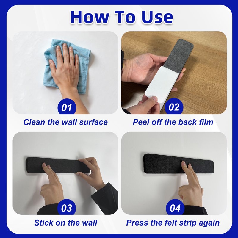 Self-Adhesive Felt Cork Board Strips for Walls, Office & Home Organization