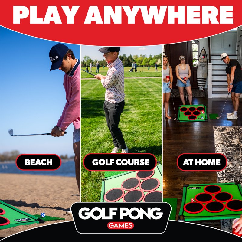 Golf Pong Versus 2-Player Chipping Mat Set – 46-Piece Green Backyard Indoor Game