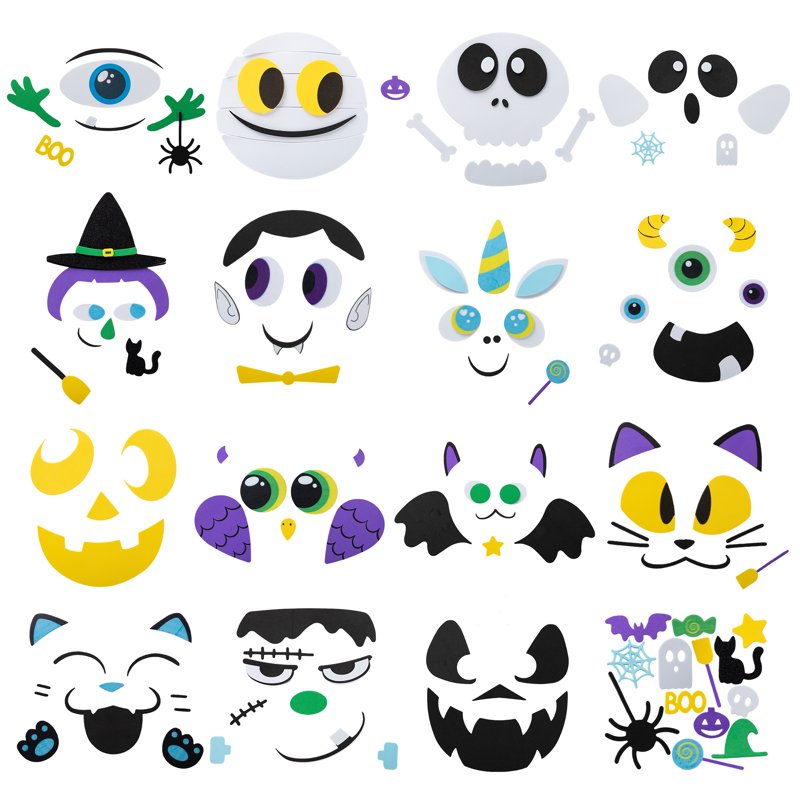 Joyfy 15 Pack Halloween Foam Pumpkin Decorating Stickers - 15 Designs, Jack O Lantern Face Craft Kit for Kids