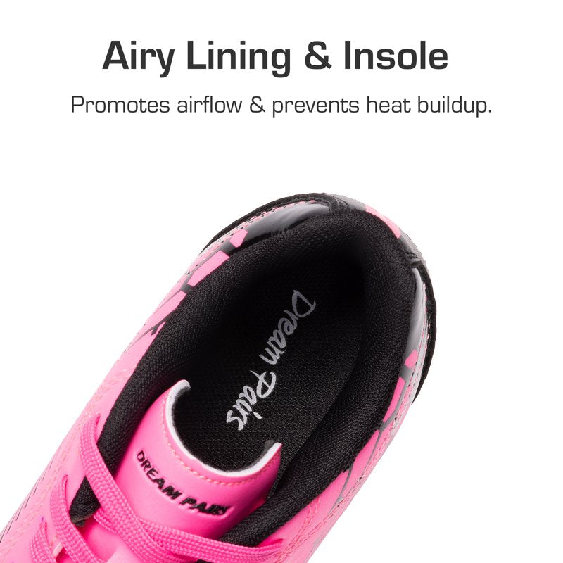 Dream Pairs Kids Soccer Cleats - Pink/Black Youth Football Shoes for Boys & Girls