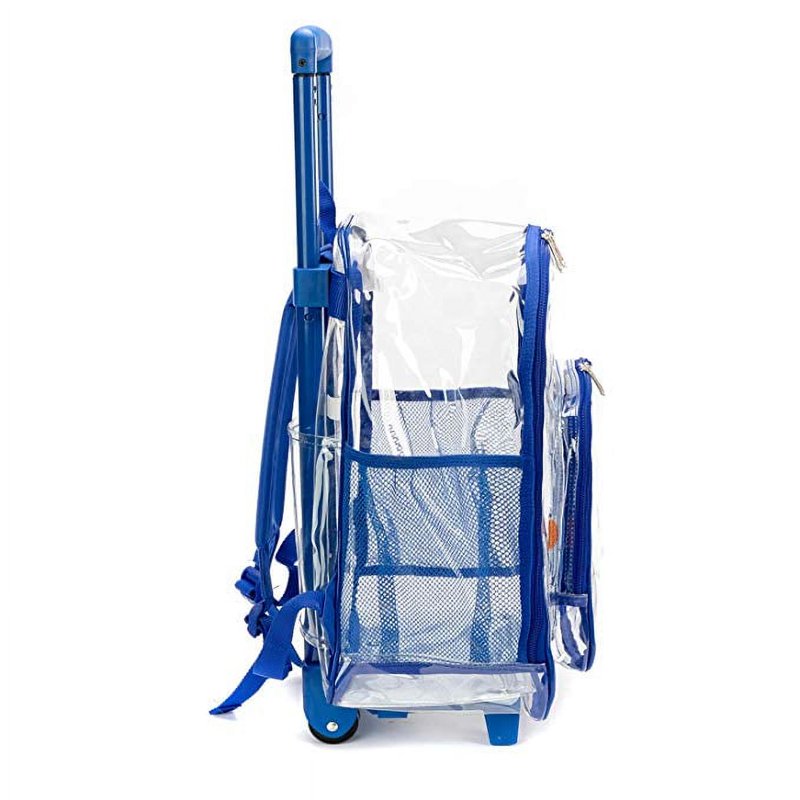 Heavy Duty Clear Wheeled Backpack with Tuckable Straps - 17x13.5x7 Inches