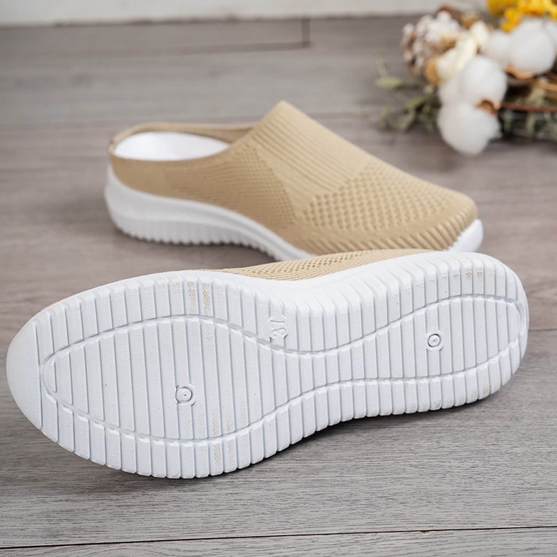 Women's Breathable Knit Slip-On Walking Shoes - Non Slip, Soft Sole, Backless Sneakers