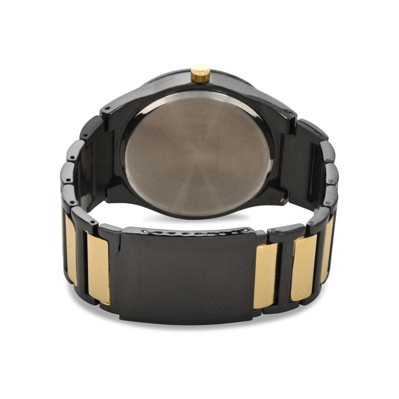 Men's Classic Watch with Black Case and Gold Center Link