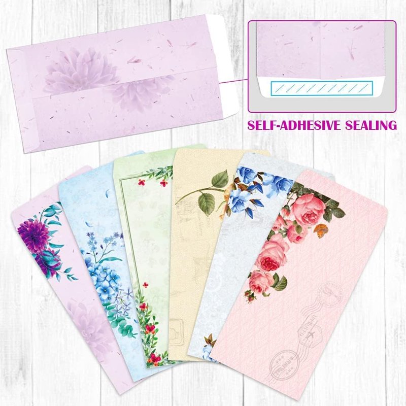 Vintage Floral Stationery Paper and Self-Sticking Envelopes Set 7x10 Inch