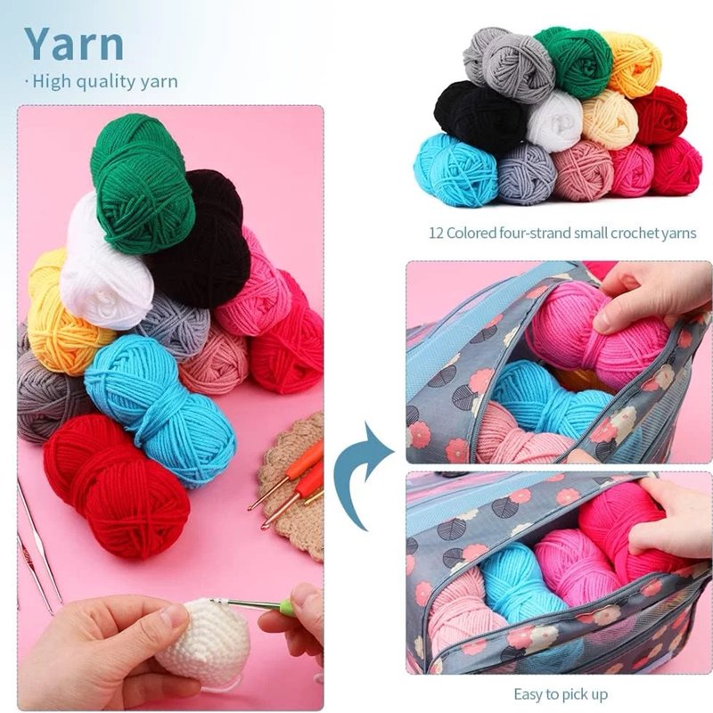 Crochet Kit for Beginners with 130 Pcs, Ergonomic Hooks & Storage Bag