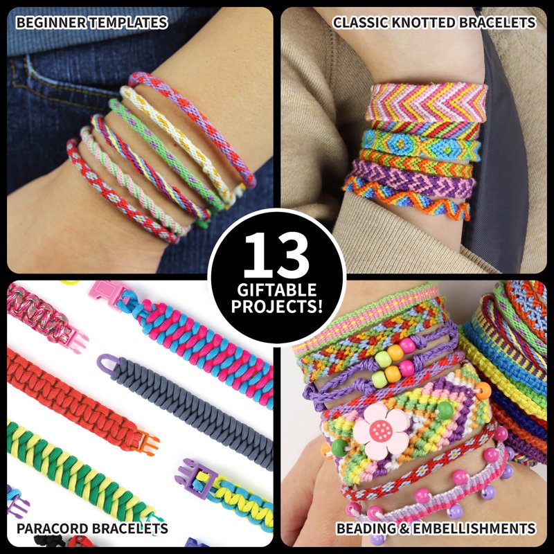 Kids Friendship Bracelets Kit - DIY String Jewelry with 16 Designs, Multicolor & Pattern Styles