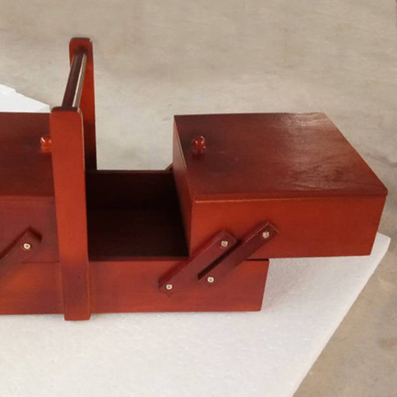 Expandable Wooden Sewing Basket with Handle - Red, 9.45 x 5.31 x 5.91 inches