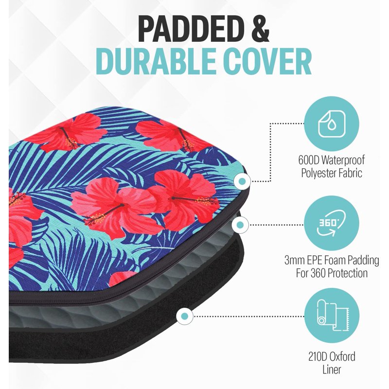 Palms-O-Aces Padded Canvas Pickleball Paddle Cover - Pink Hibiscus