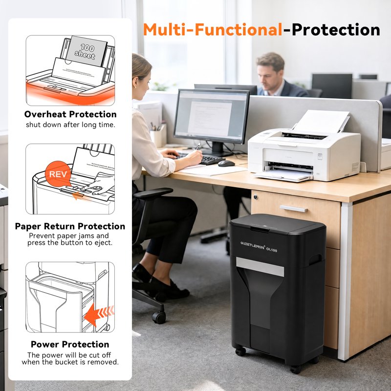 Heavy Duty Cross-Cut Paper Shredder 100 Sheets Auto Feed with Pullout Bin
