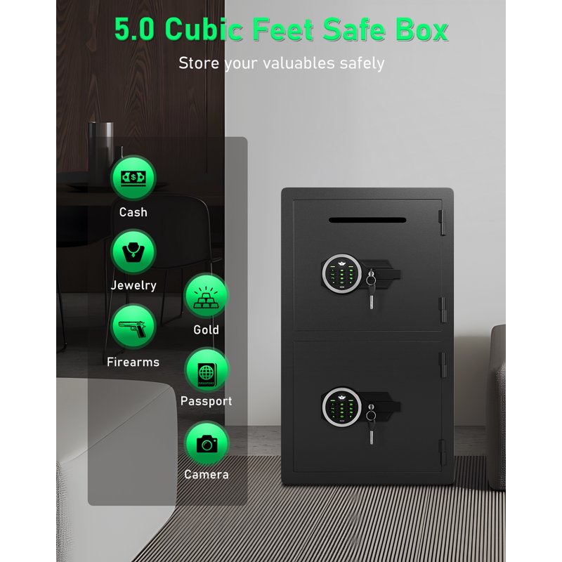 Large Fireproof Digital Home Safe with Dual Alarm & Deposit Slot - 5 Cu Ft