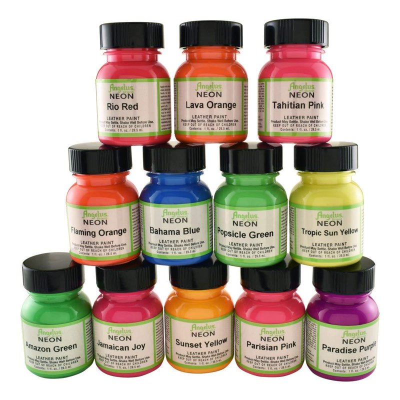 Neon Leather Paint Set - 12 Color 1oz Acrylic Paint for Shoes & Accessories