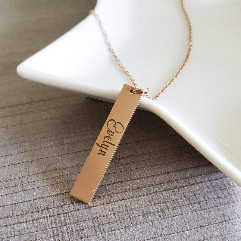Personalized Vertical Bar Necklace - Engravable Gift Jewelry for Her