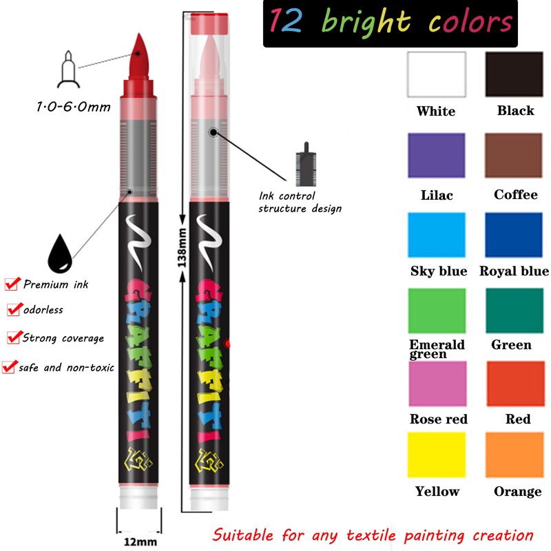 Waterproof Acrylic Paint Markers - 12 Colors for Glass, Ceramic, Canvas, Metal