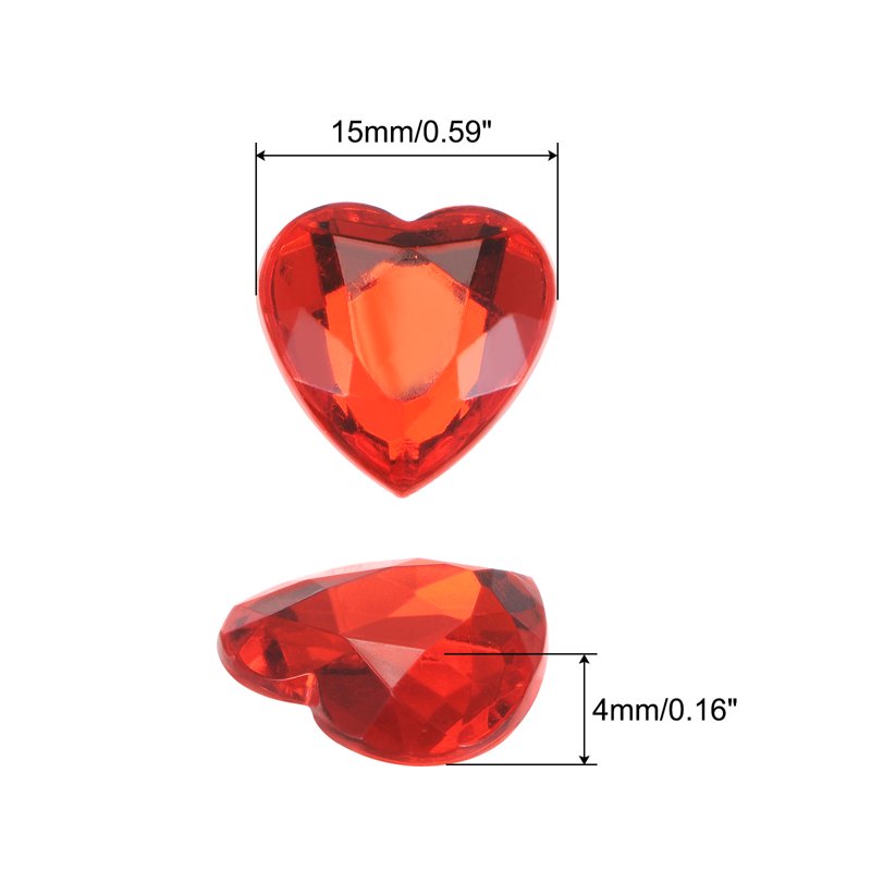 40 Pcs Acrylic Heart Rhinestones for Crafts and Jewelry Decoration, Flat Back Plastic Gems