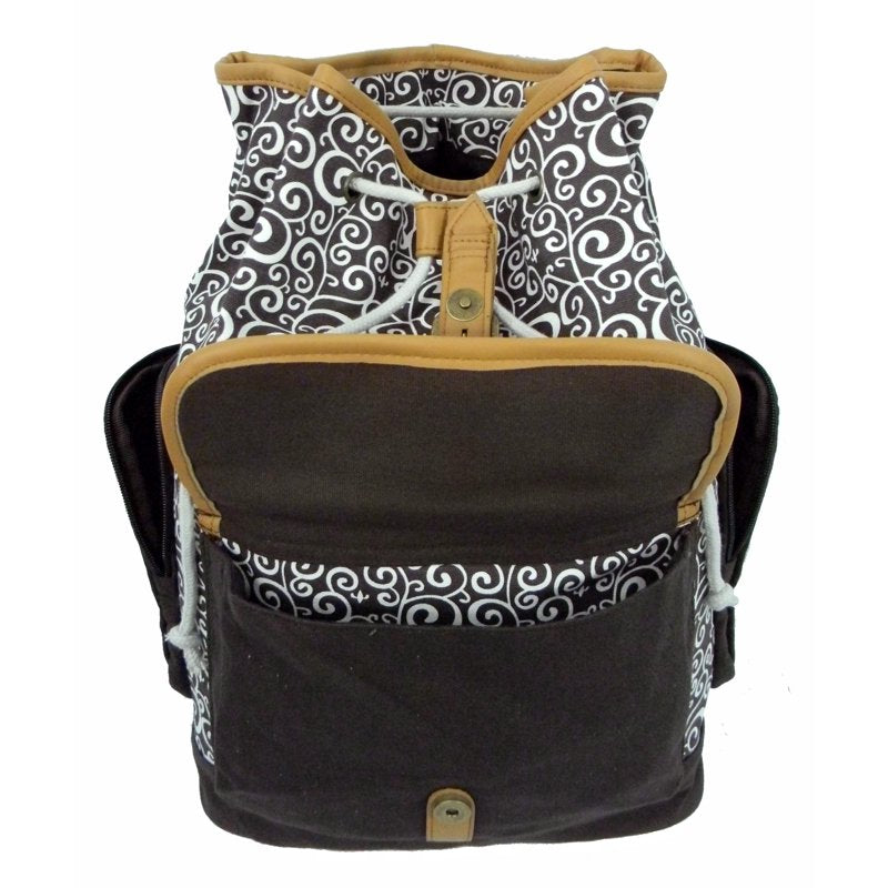 Unisex Canvas Laptop Backpack with Padded Compartment - Brown Trim