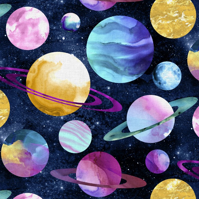 Cotton Planet Fabric - Navy Space Scene for Sewing & Craft Projects - 1 Yard