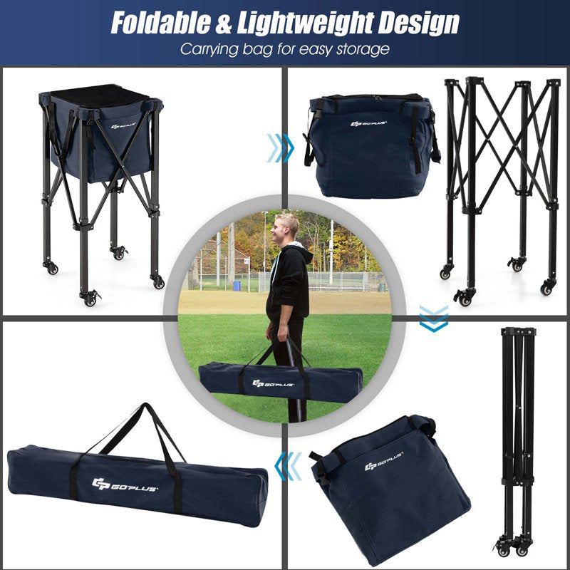 Foldable Tennis Ball Cart with Wheels and Large Capacity Bag – Portable Sport Ball Trolley