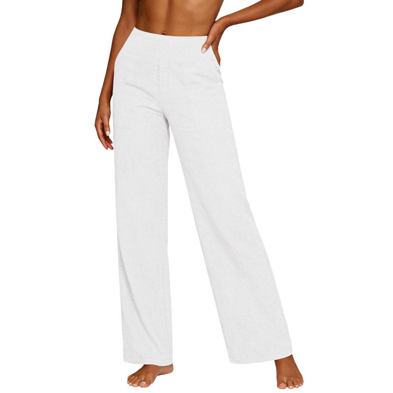 High Waist Linen Cotton Pants for Women Loose Fit Summer Casual Trousers