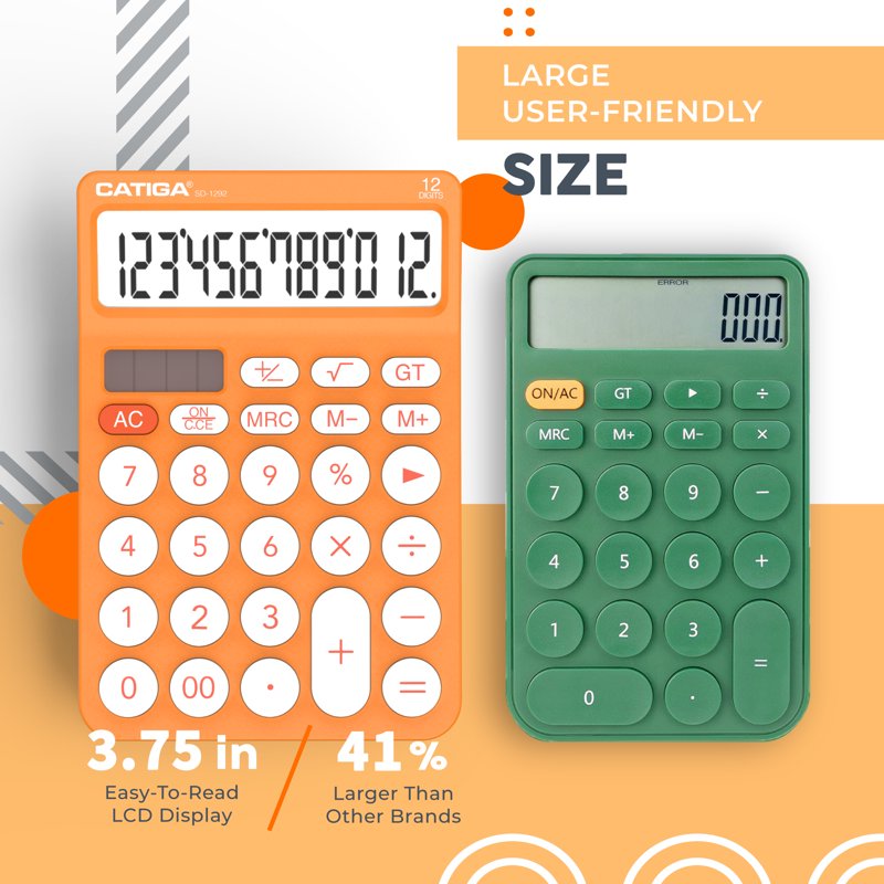 12 Digit Desktop Calculator with Large LCD Display & Big Buttons for Office Home School