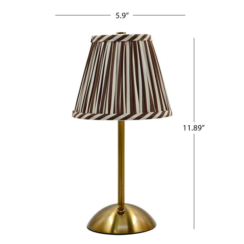 Rechargeable Table Lamp with Fabric Shade & Touch Control - Brown Striped