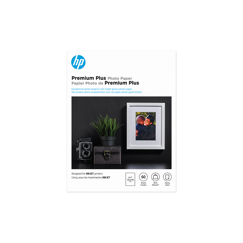 HP Premium Plus 5x7 Inch Glossy Photo Paper - 60 Sheets, Water-Resistant