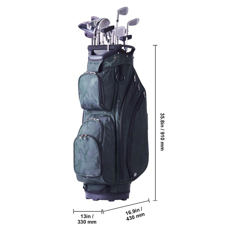 KFFKFF Golf Bag for Carts 36" 11-Compartment 14-Way Top Dust-Proof High-Quality Nylon Military Green - Variation: 36" 11Pockets Camouflage