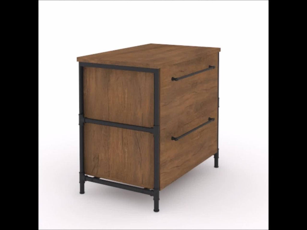 Industrial 2-Drawer Lateral File Cabinet in Checked Oak Finish - Home Office Storage