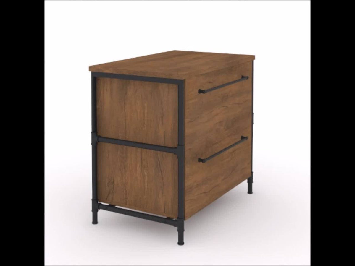 Industrial 2-Drawer Lateral File Cabinet in Checked Oak Finish - Home Office Storage